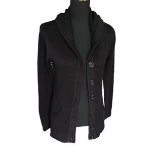 Derek Heart Black Ribbed Chunky Knit Hooded Duster Cardigan Size Medium